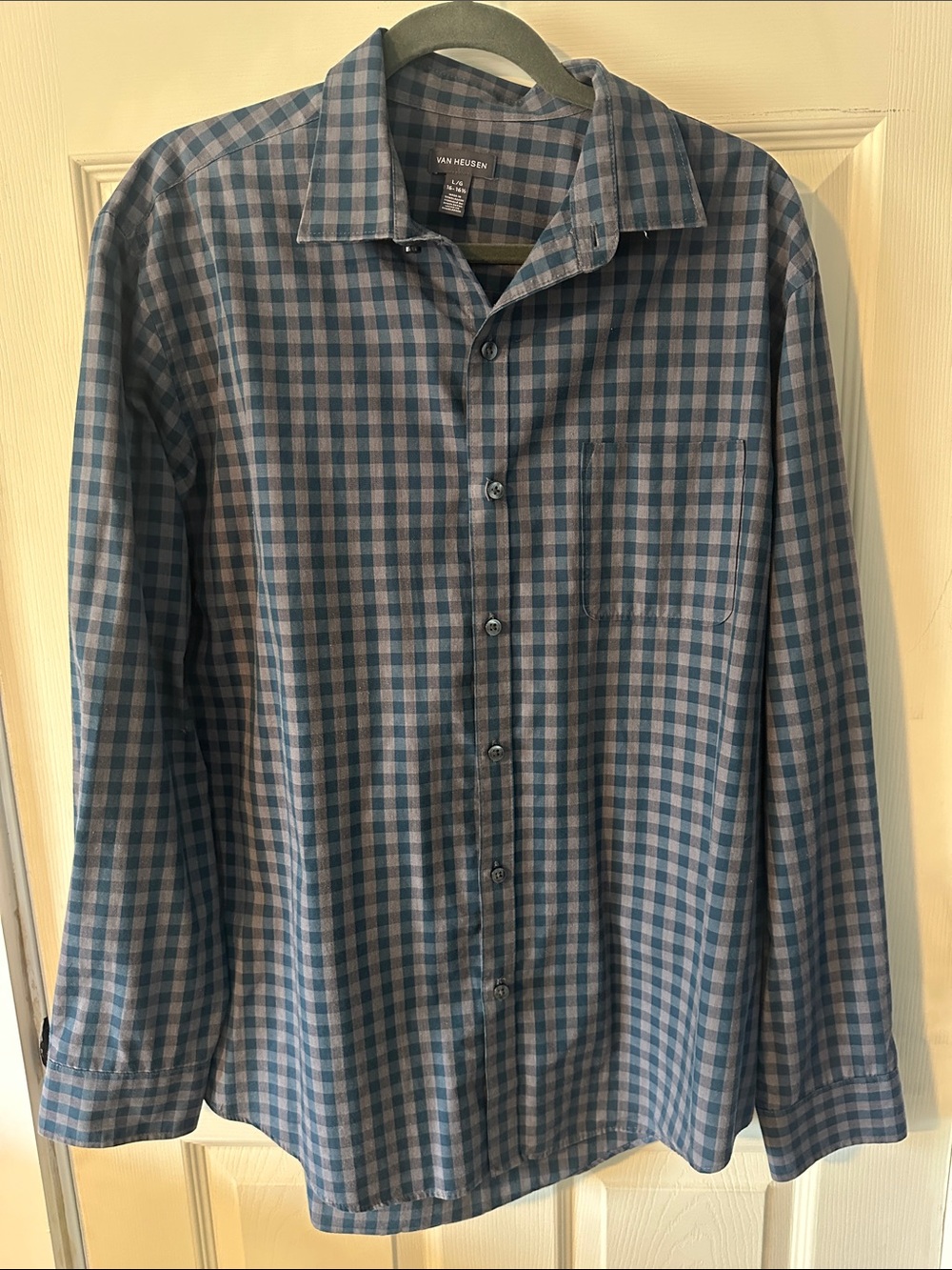 Van Heusen Blue and Gray Checked Button-Down Shirt
